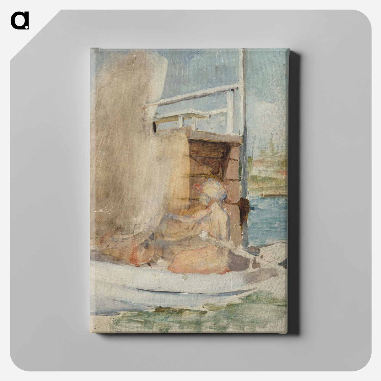 Nainen veneessä laiturin luona - アルバート エーデルフェルト Canvas.