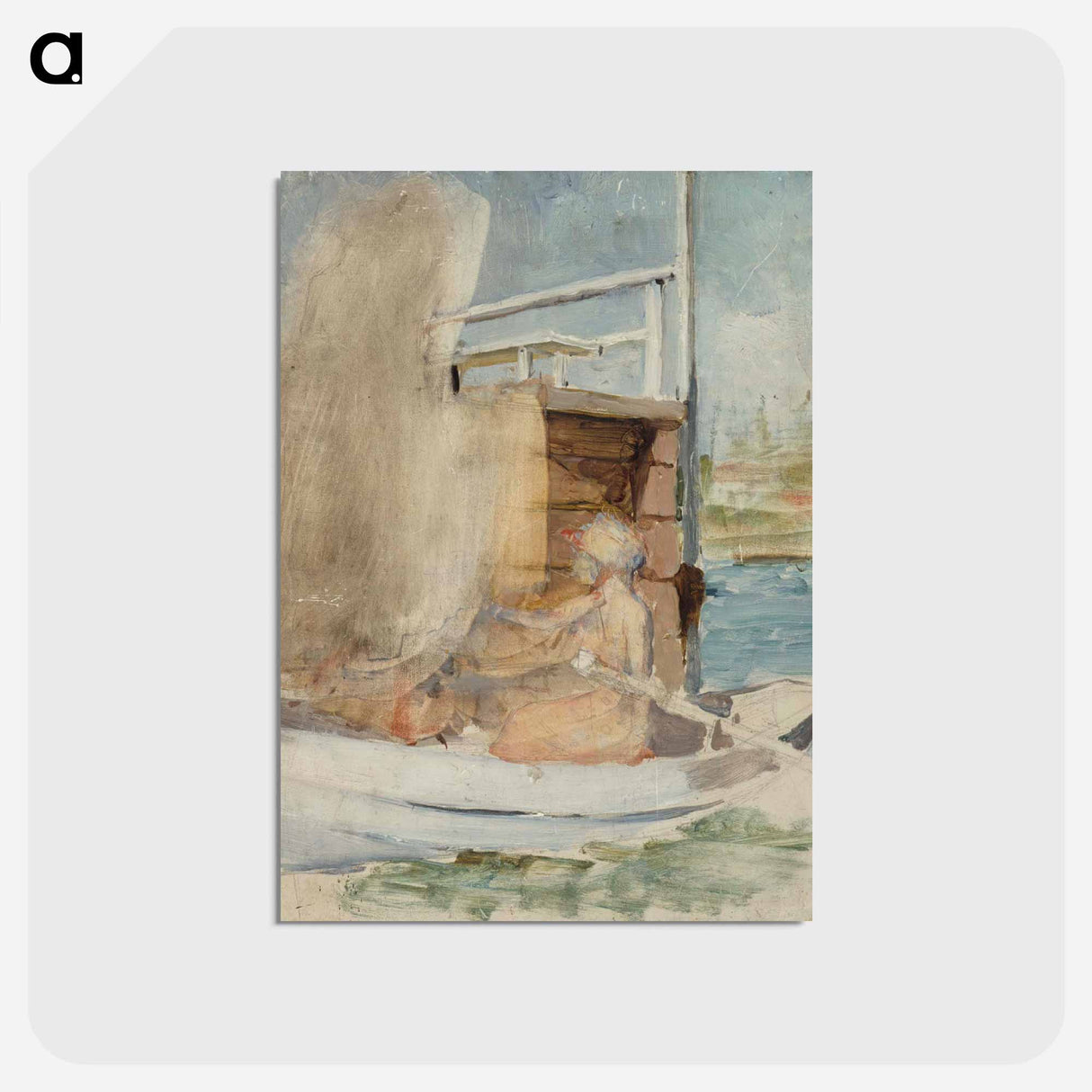 Nainen veneessä laiturin luona - アルバート エーデルフェルト Postcard.