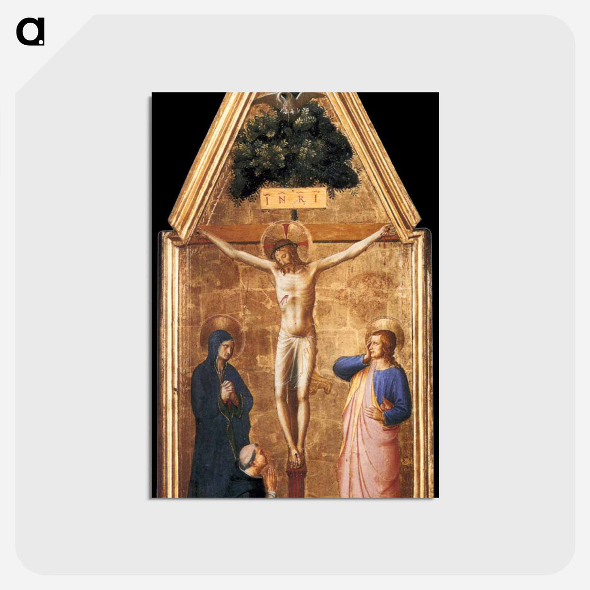 アートポストカード-Crucified Christ with the Virgin, St. John the Evangelist and Cardinal Juan de Torquemada - フラ アンジェリコ Postcard.