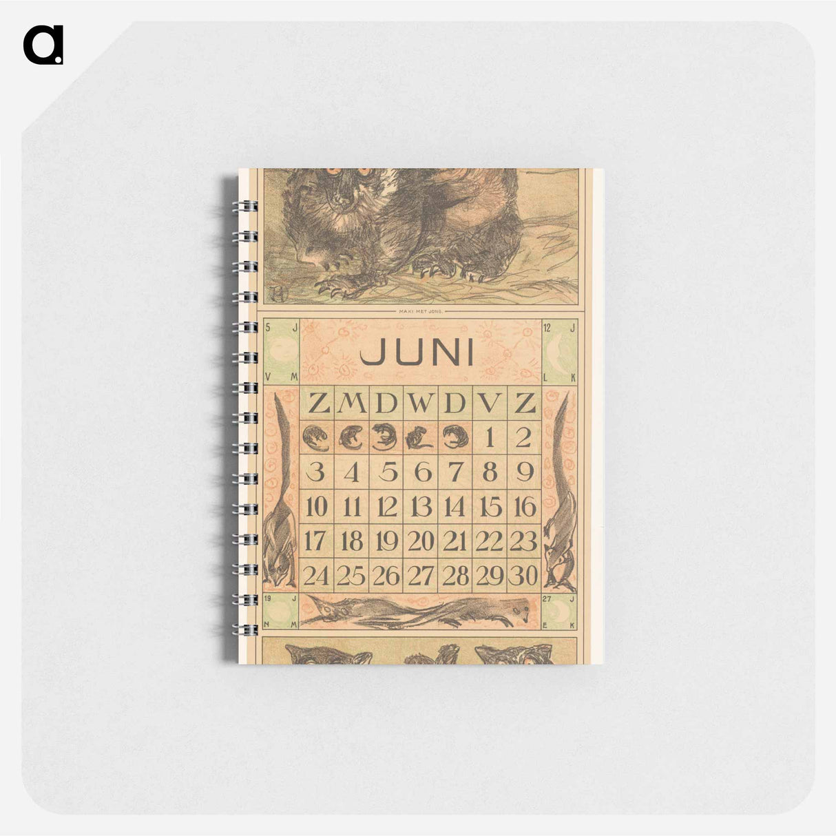 Kalenderblad juni met maki's - テオ ヴァン ホイテマ Memo.