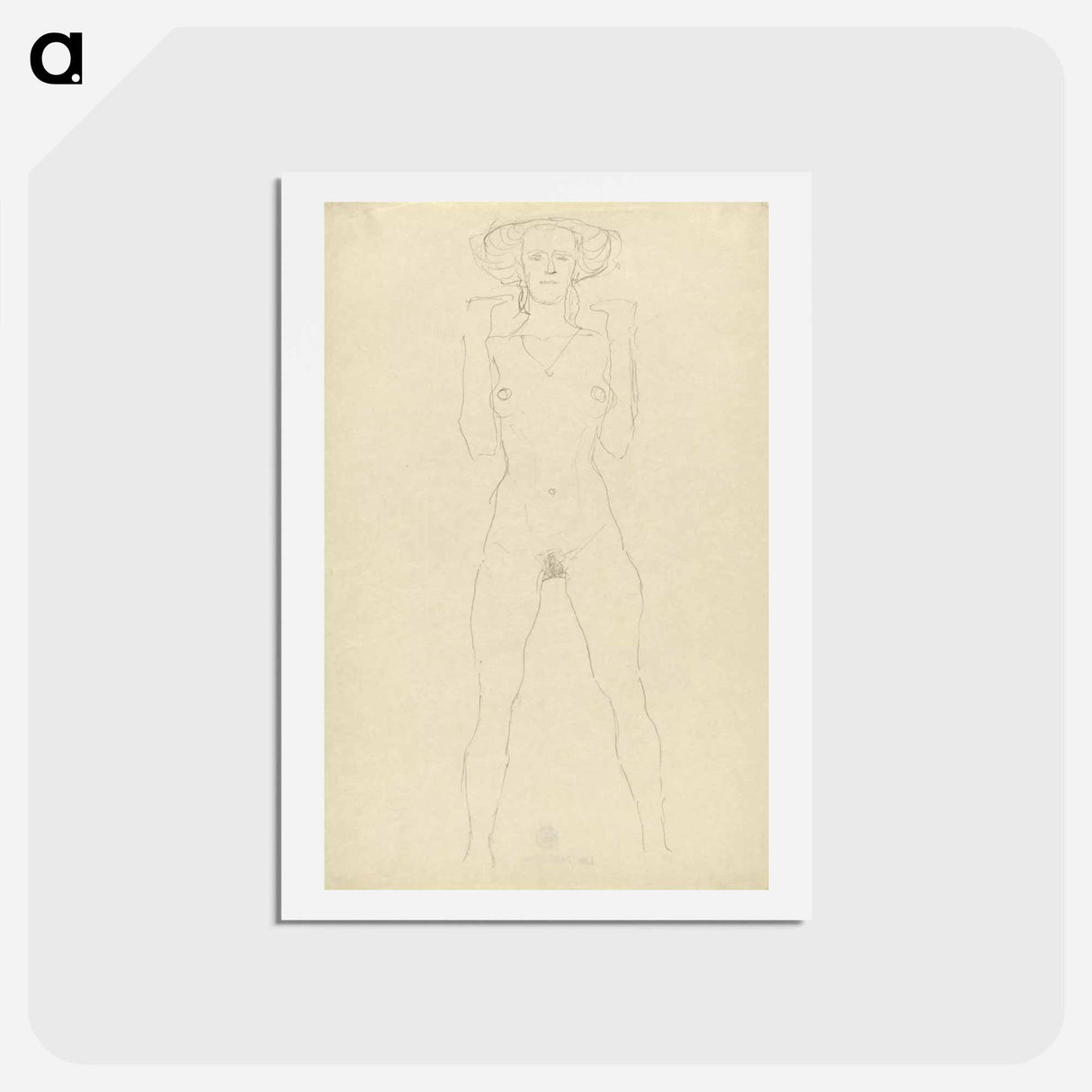 アートポストカード-Standing female nude with straddled legs and bent arms - グスタフ クリムト Postcard.