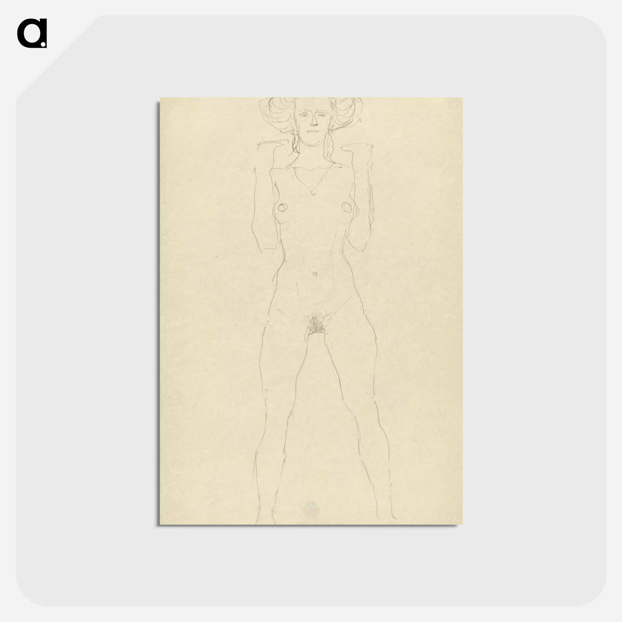アートポストカード-Standing female nude with straddled legs and bent arms - グスタフ クリムト Postcard.