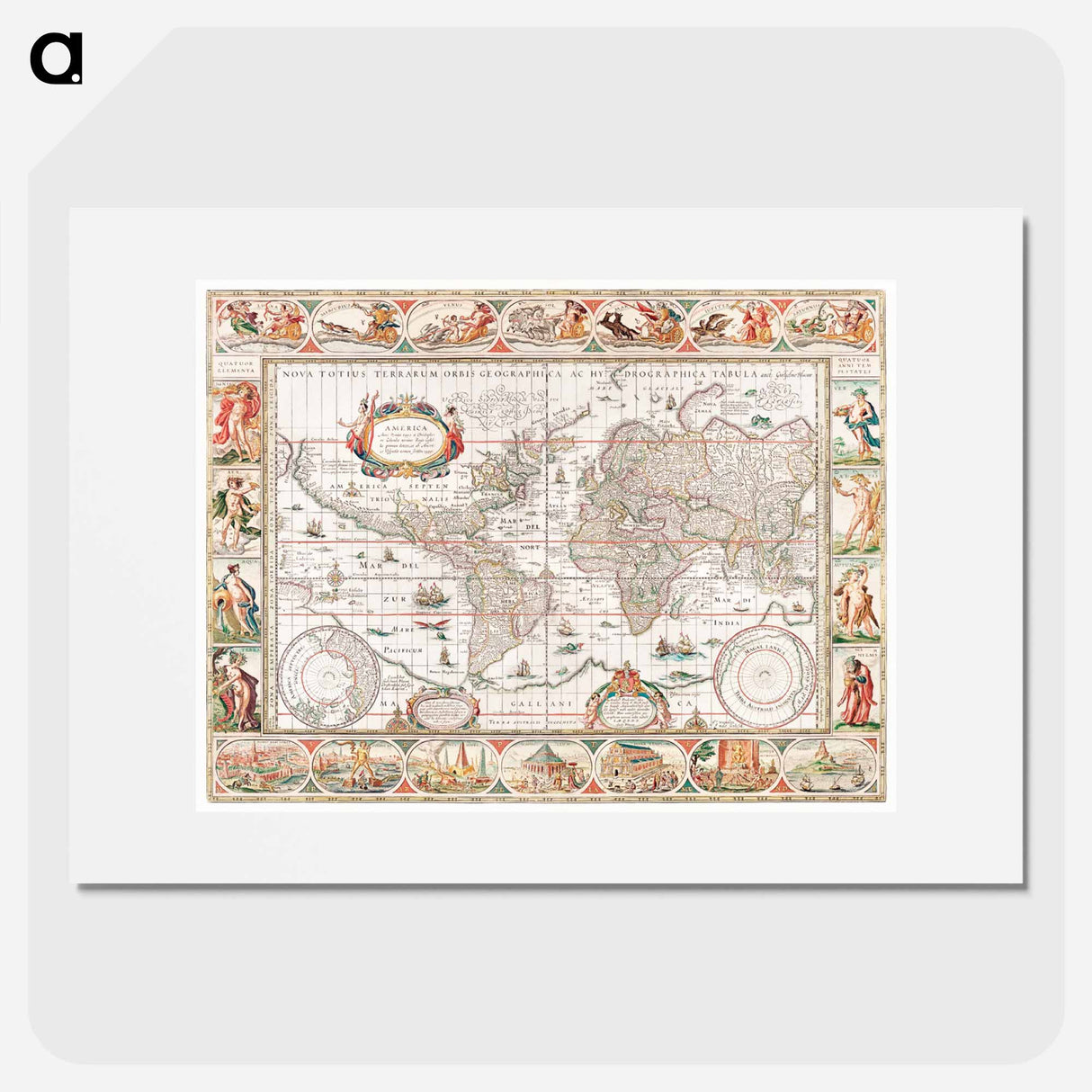 Nova totius terrarum orbis geographica ac hydrographica - アンティーク地図 Poster.