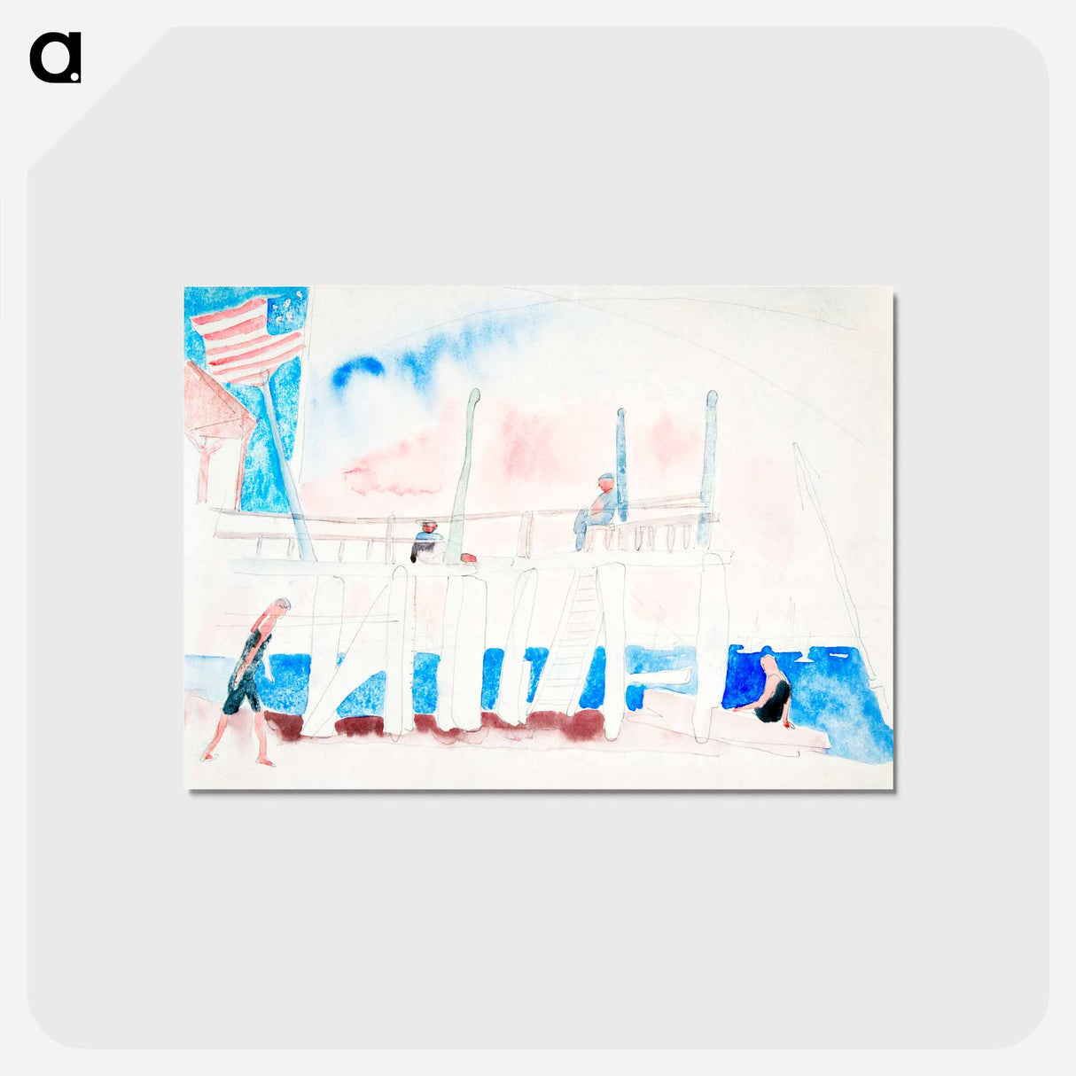 アートポストカード-Pier With Four Figures - チャールズ デムス Postcard.