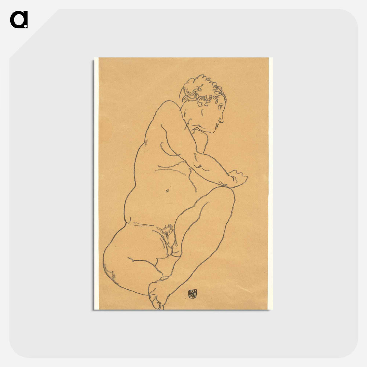 アートポストカード-Female Nude Bending to the Left - エゴン シーレ Postcard.