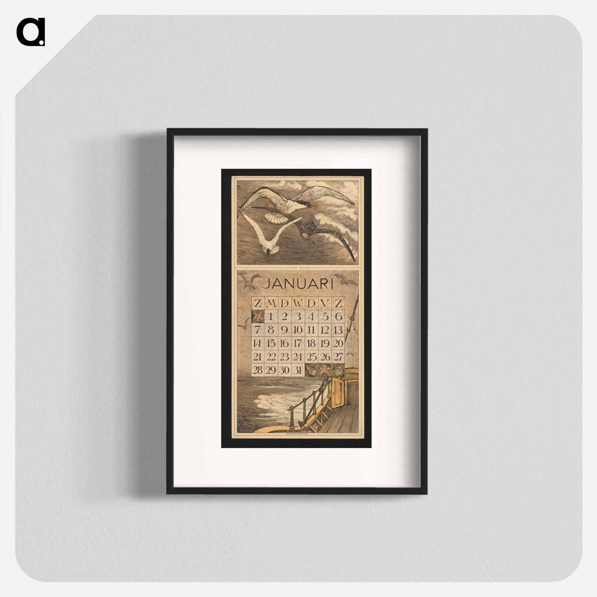 Calendar for January 1912 with three young children - Theo van Hoytema Poster.