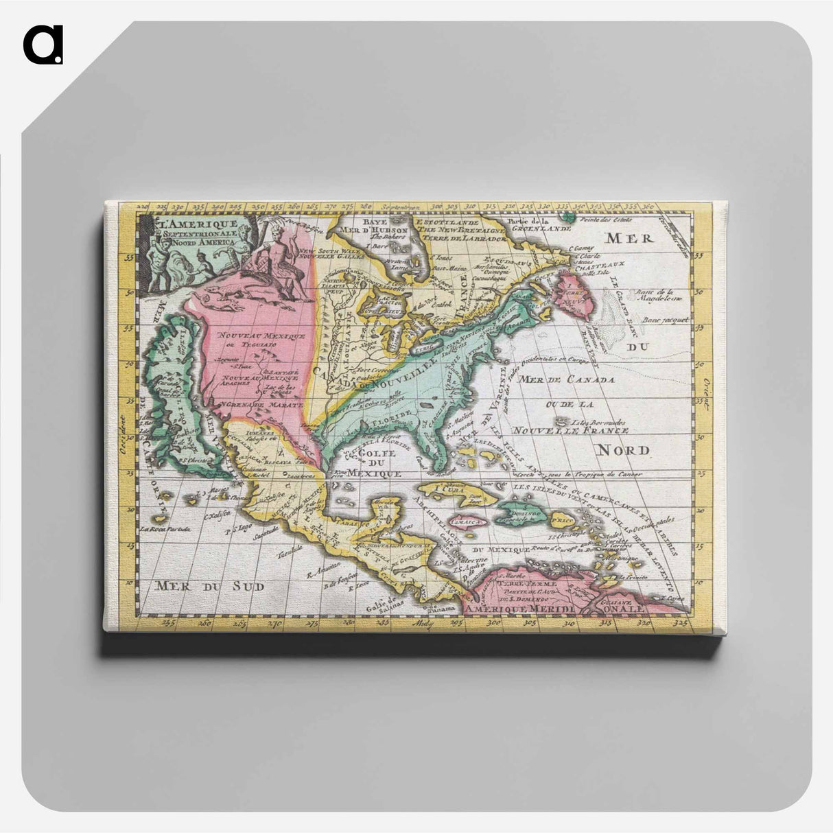 Kaart van Noord-Amerika - アンティーク地図 Canvas.