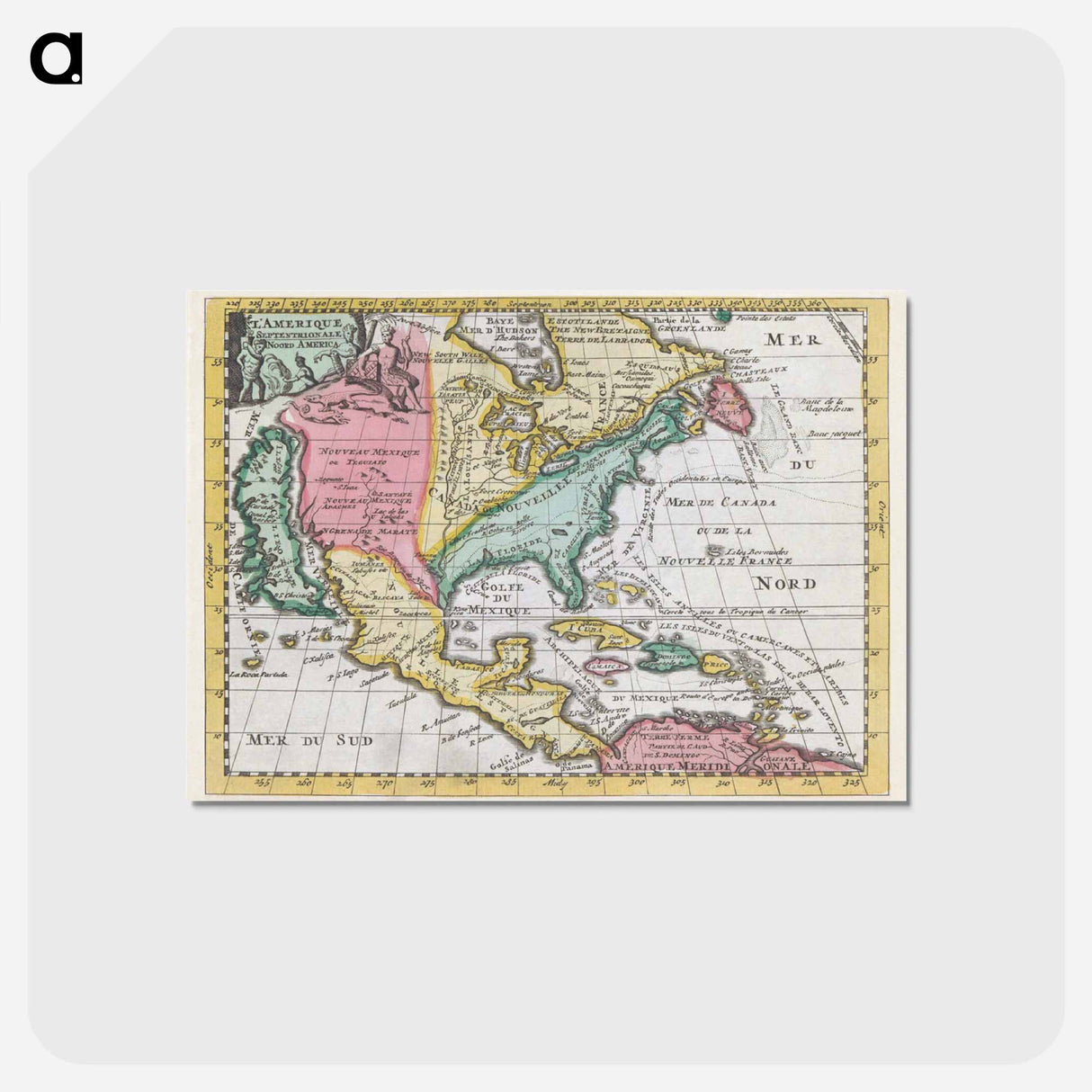 アートポストカード-Kaart van Noord-Amerika - アンティーク地図 Postcard.