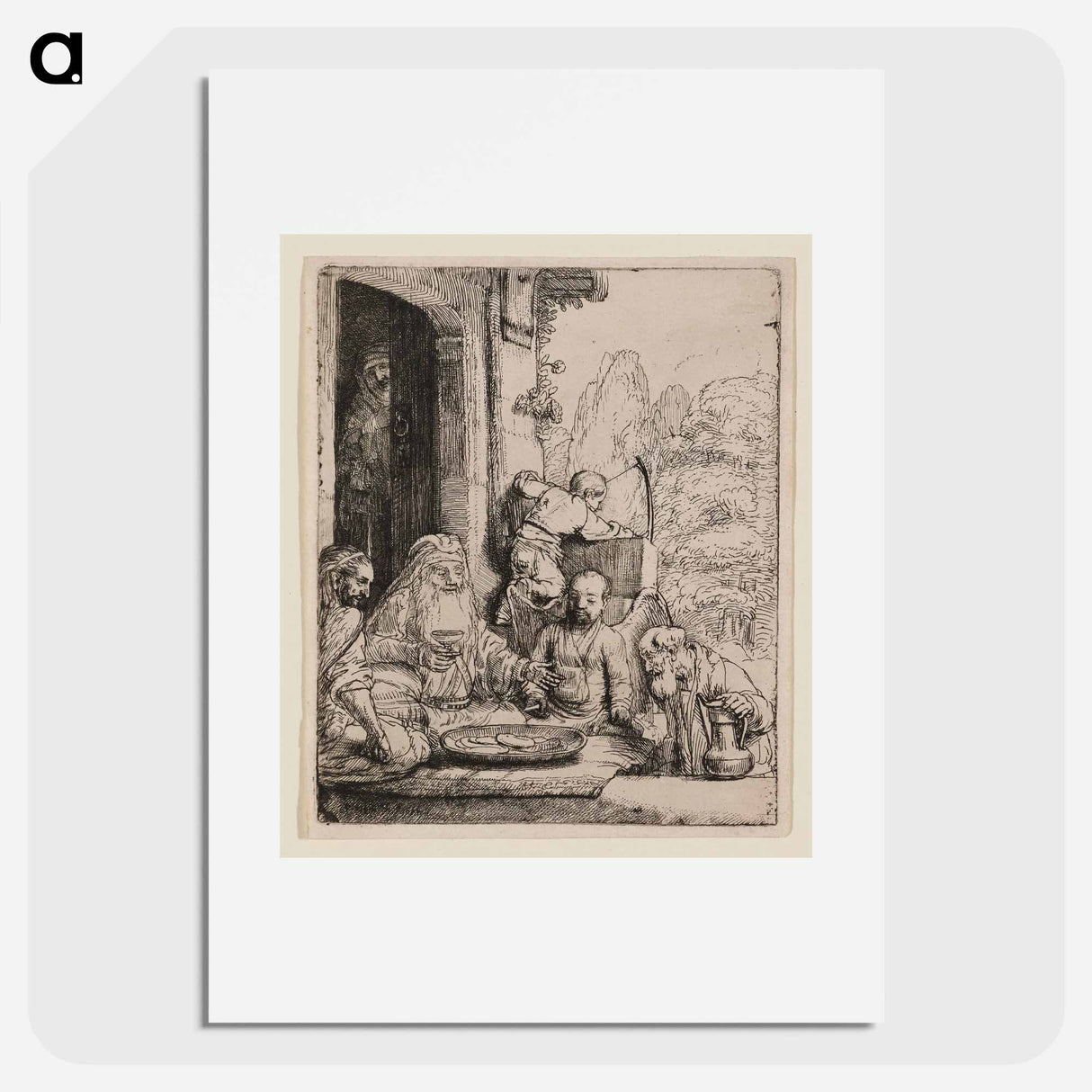 Abraham Entertaining the Angels - Rembrandt van Rijn Poster.