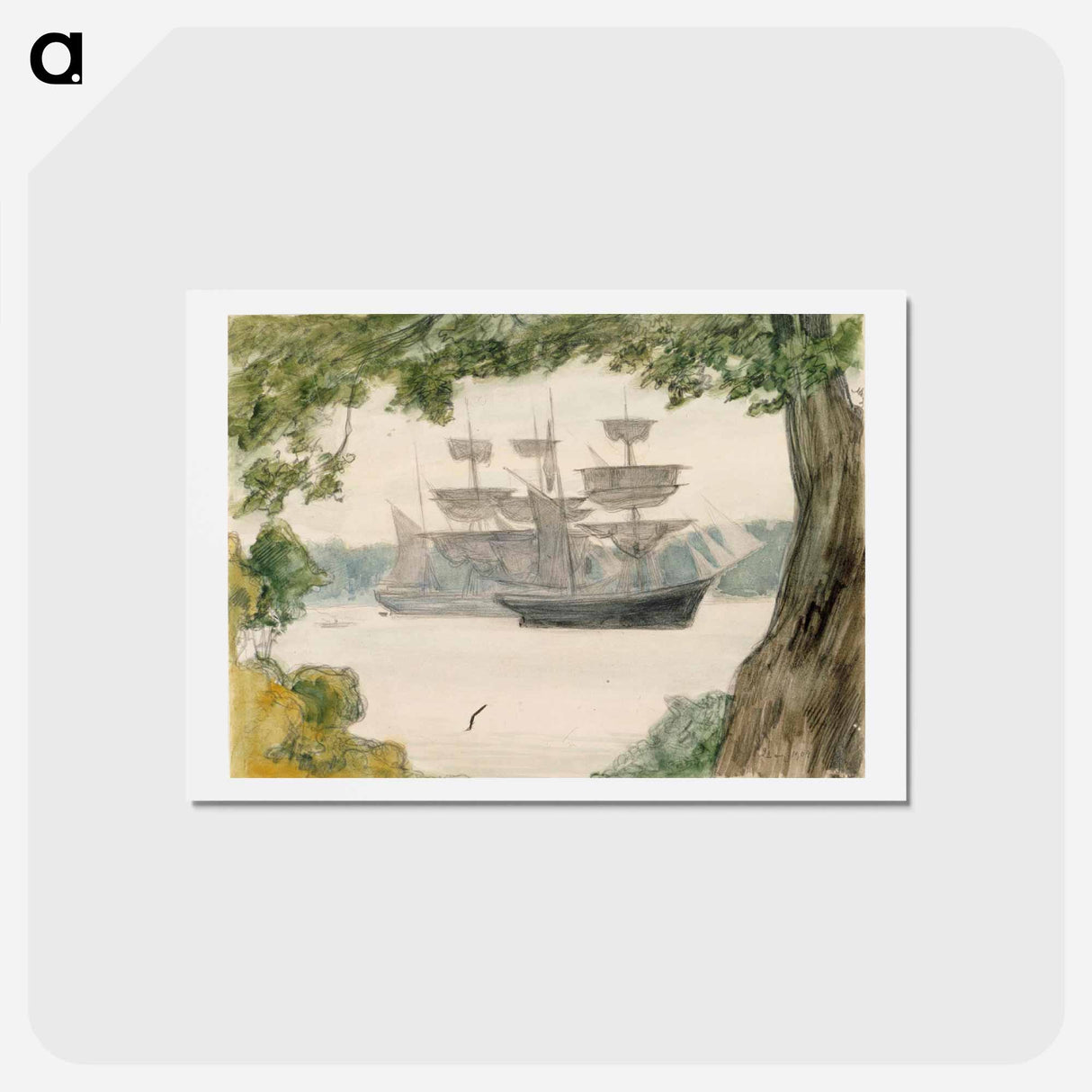 Sailing boats in landscape - アルバート エーデルフェルト Postcard.