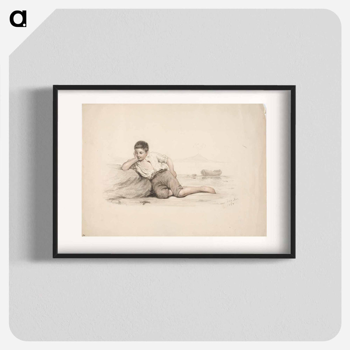 Kiveä vasten makaava italialainen poika lahden rannalla - アンダース エクマン Poster.