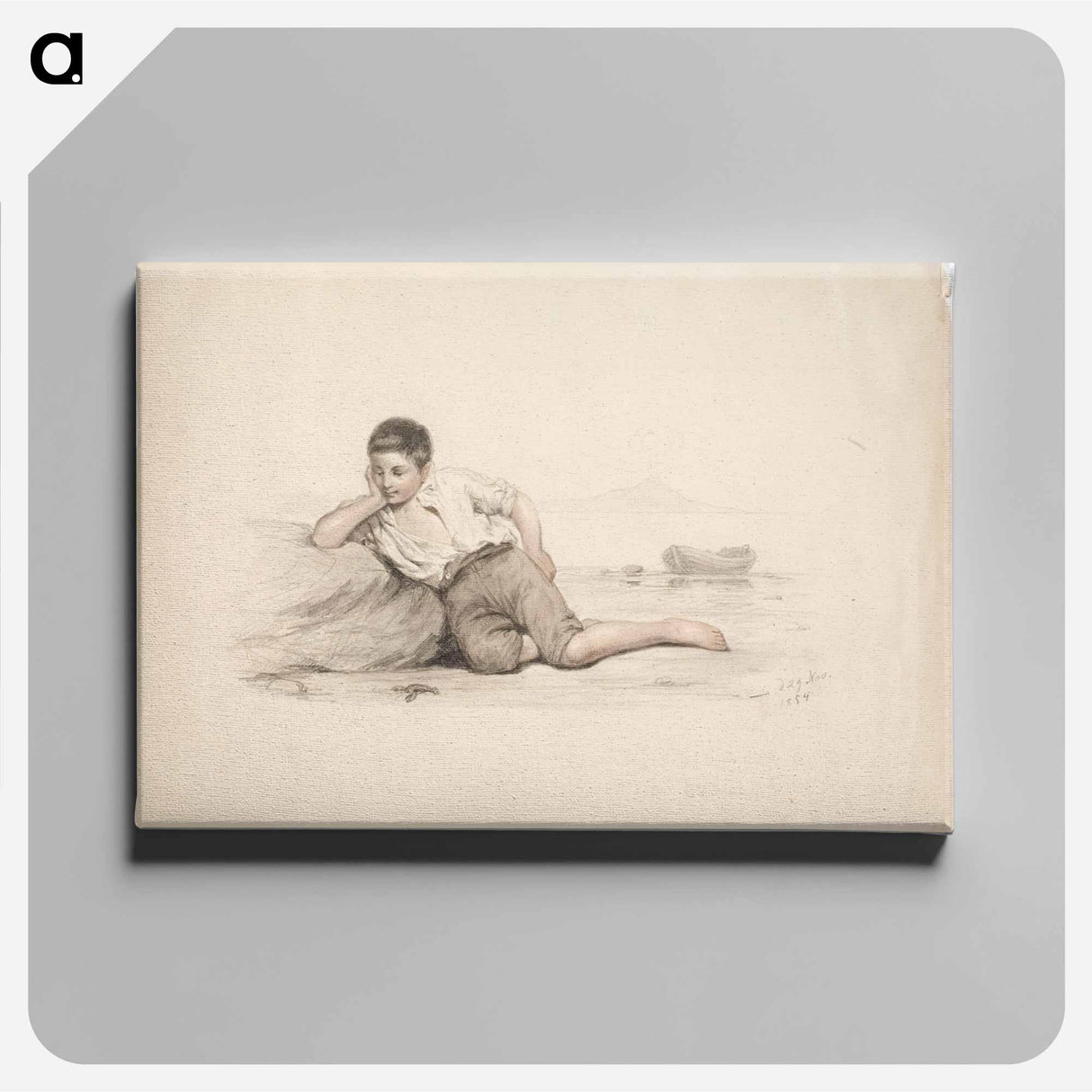 Kiveä vasten makaava italialainen poika lahden rannalla - アンダース エクマン Canvas.