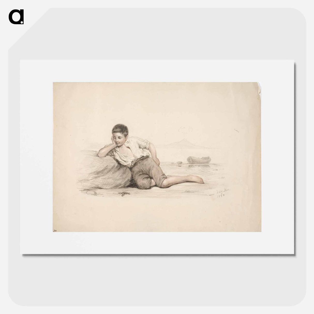 Kiveä vasten makaava italialainen poika lahden rannalla - アンダース エクマン Poster.