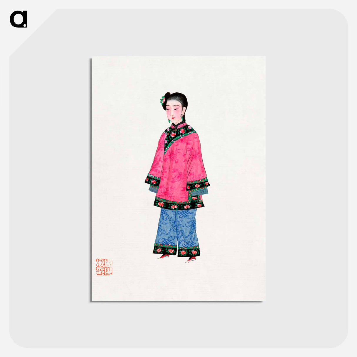 アートポストカード-Chinese Woman in Coat Illustration
- 中国の衣装 Postcard.