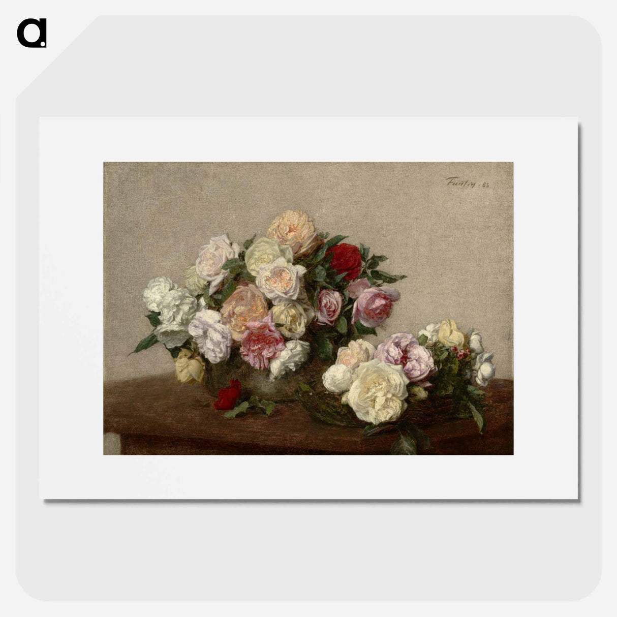 Roses in a Bowl and Dish - アンリ ファンタン ラトゥール Poster.