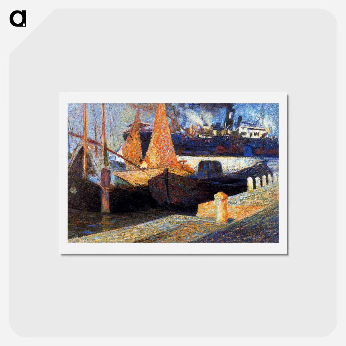 アートポストカード-Boats in Sunlight - ウンベルト ボッチョーニ Postcard.