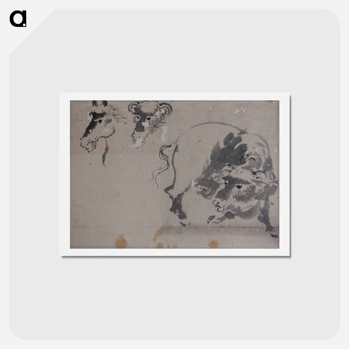 アートポストカード-Drawing of a Bison, and Heads of a Bison and Horse - 葛飾 北斎 Postcard.