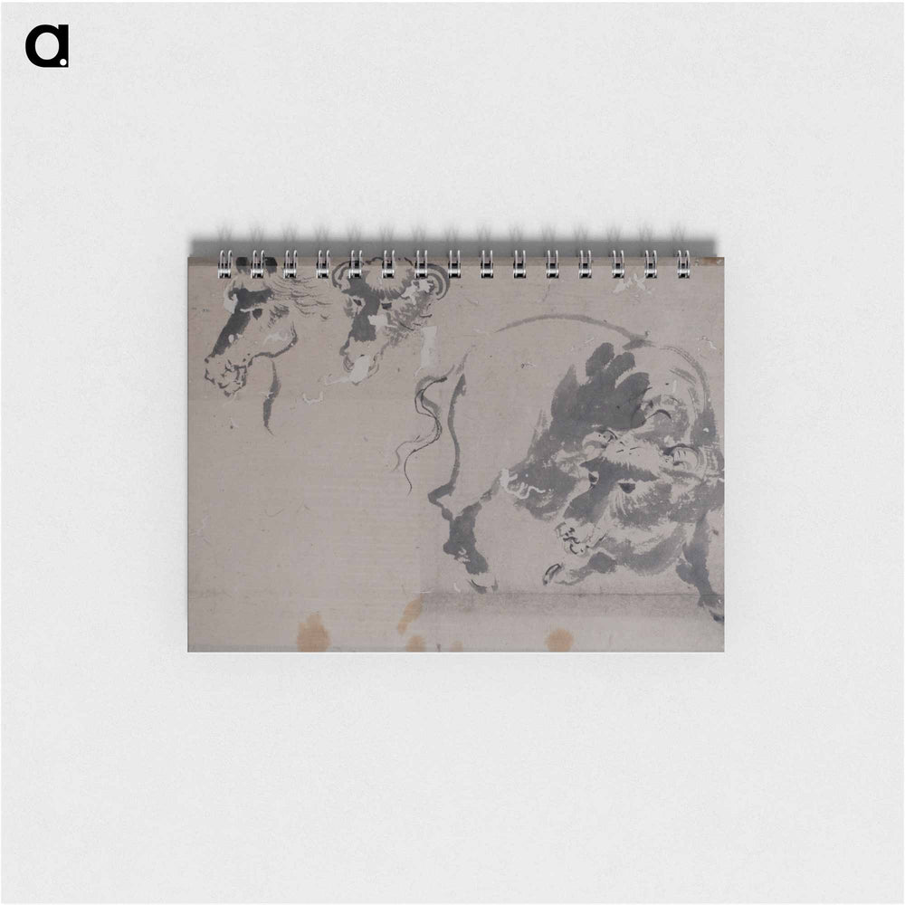 Drawing of a Bison, and Heads of a Bison and Horse - 葛飾 北斎 Memo.