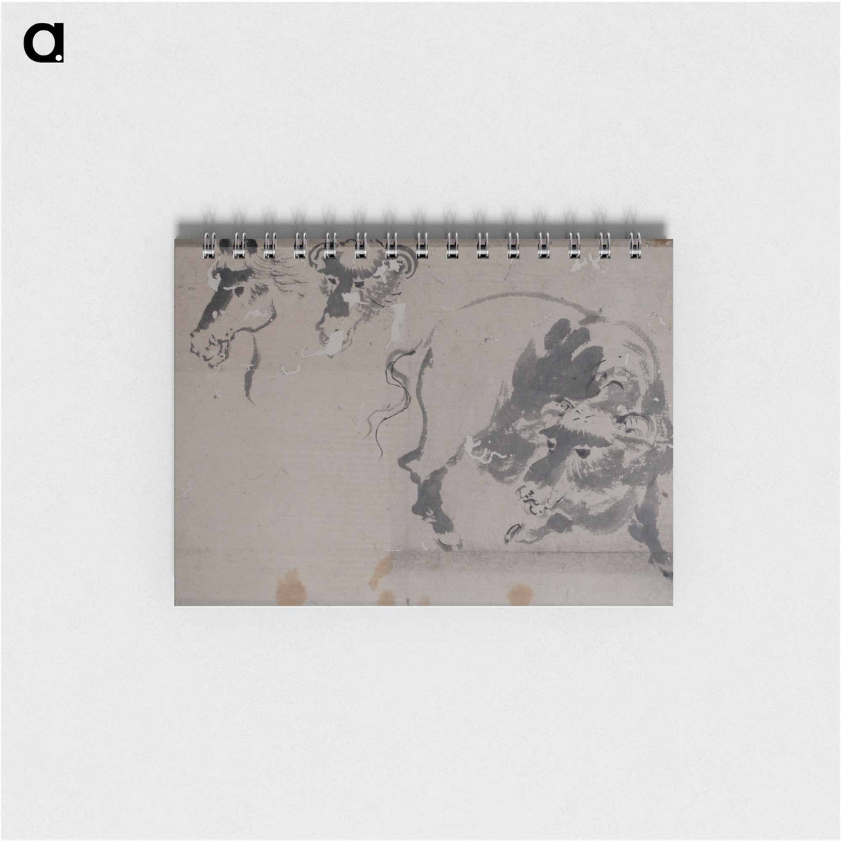 Drawing of a Bison, and Heads of a Bison and Horse - 葛飾 北斎 Memo.