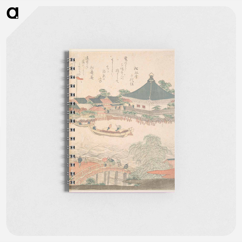 River Scene with Bridge in Foreground - 葛飾 北斎 Memo.