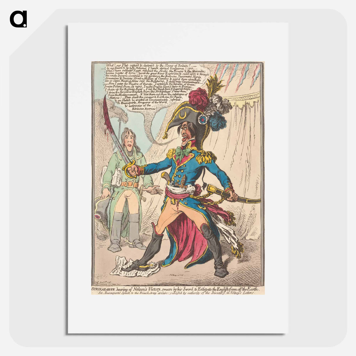 アートポスター-Buonaparte, Hearing of Nelson's Victory, Swears by His Sword, to Extirpate the English off the Earth
- イェール大学アートギャラリー Poster.