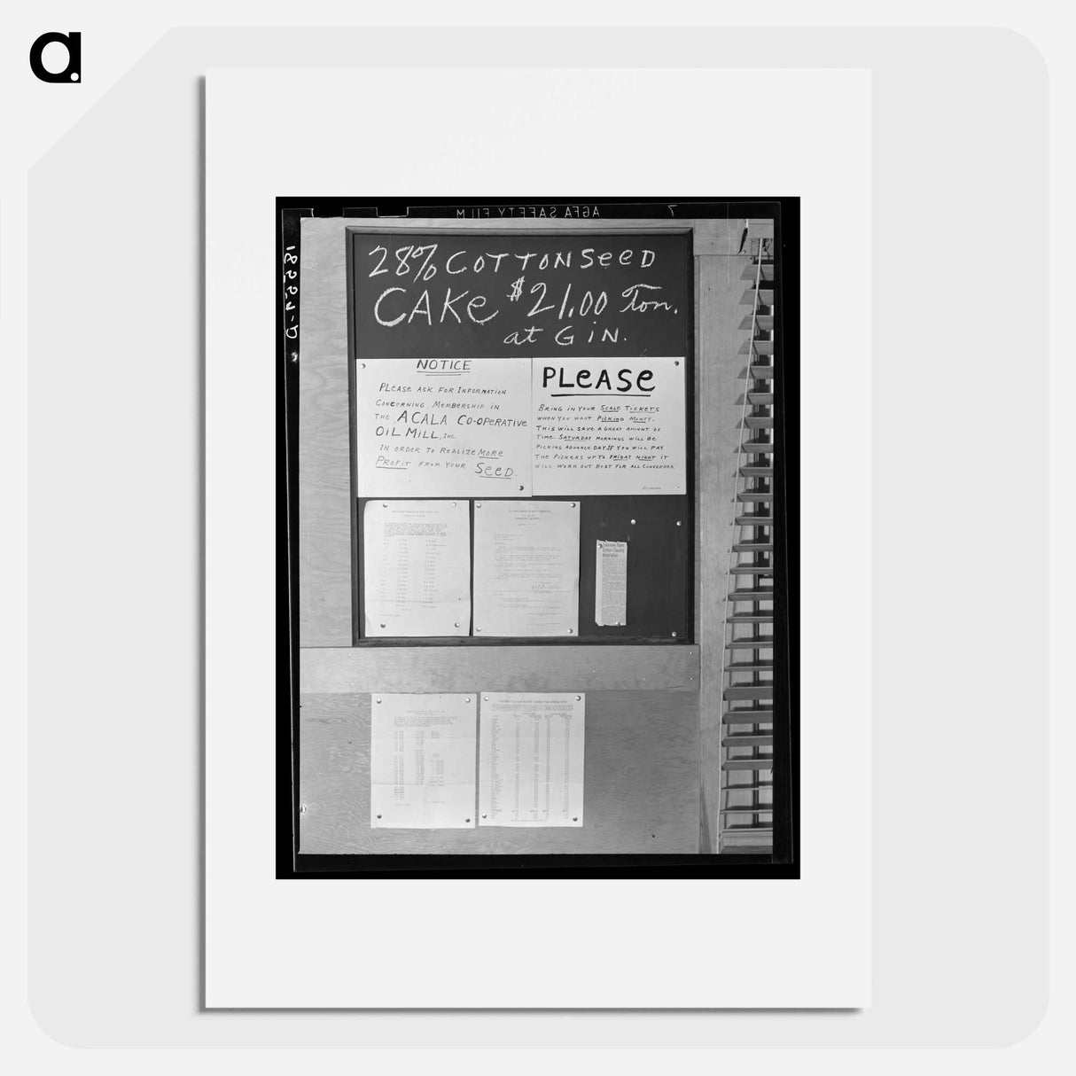 アートポスター-Bulletin board in the office of the Kaweah Delta co-operative gin - ドロテア ラング Poster.