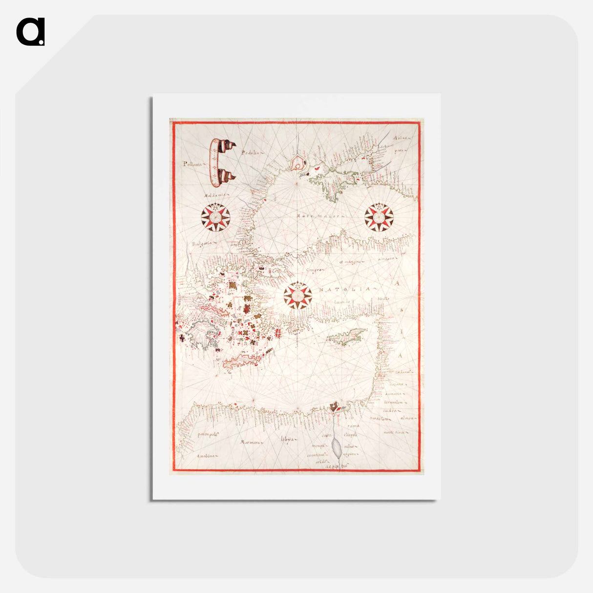 アートポストカード-Portolan atlas of the Mediterranean Sea, western Europe, and the northwest coast of Africa - アンティーク地図 Postcard.
