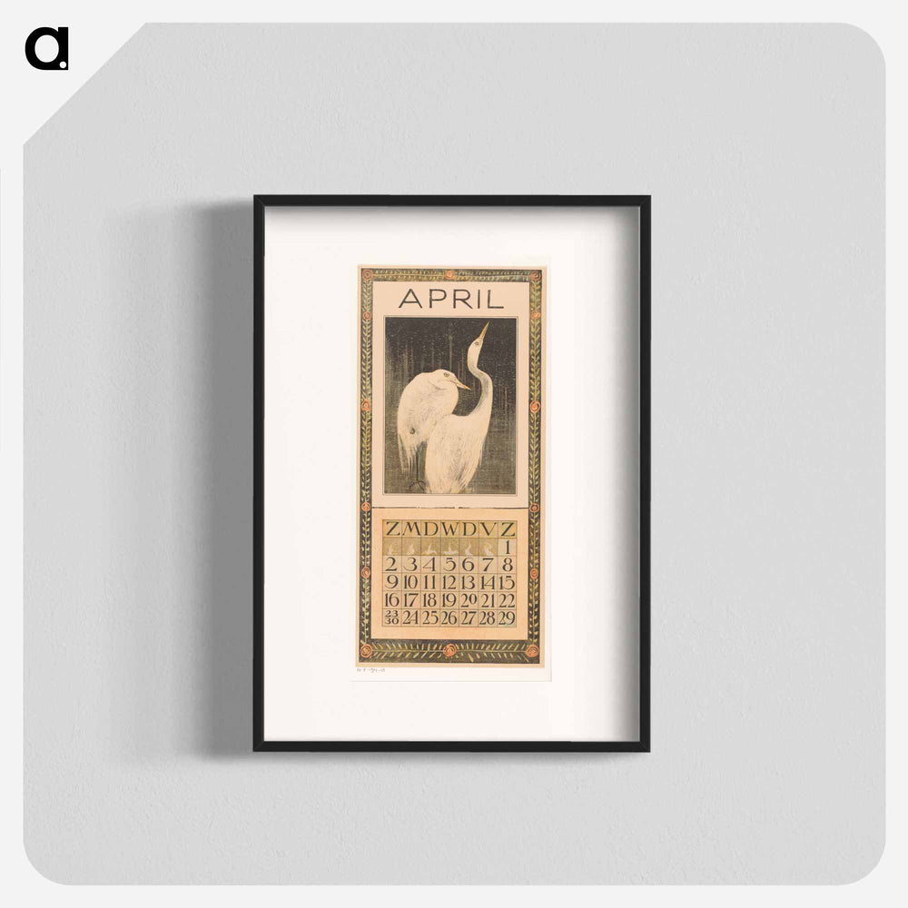 Calendar April with Silver Reigers - Theo van Hoytema Poster.