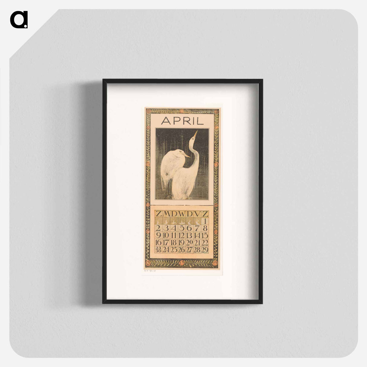 Calendar April with Silver Reigers - Theo van Hoytema Poster.