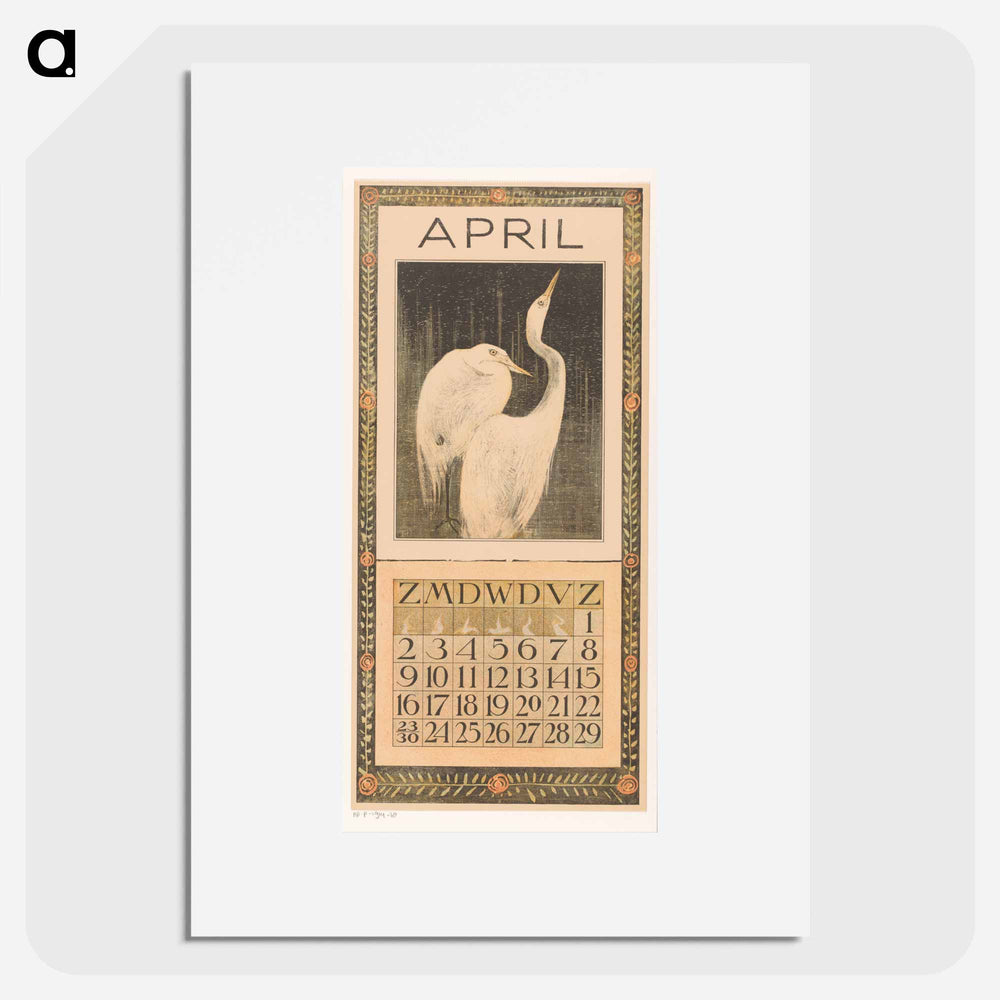 Calendar April with Silver Reigers - Theo van Hoytema Poster.