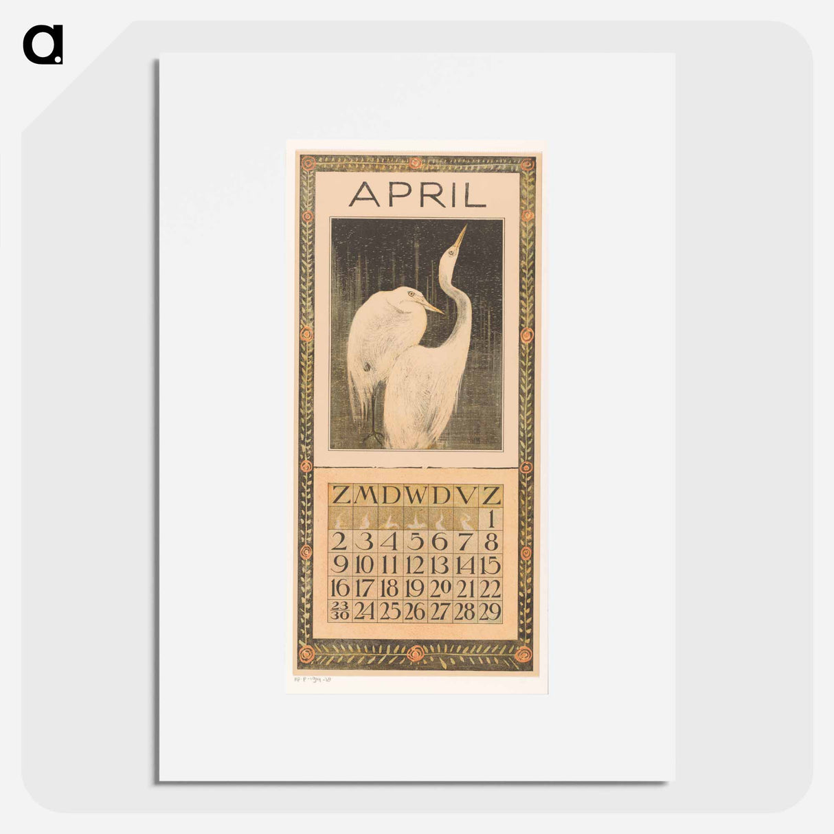 Calendar April with Silver Reigers - Theo van Hoytema Poster.
