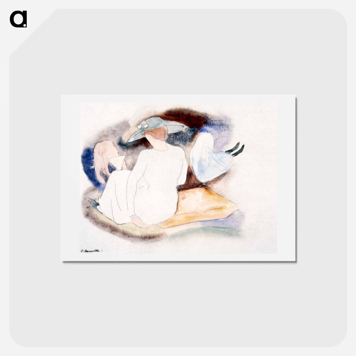 アートポストカード-Woman with Hat and 2 Figures - チャールズ デムス Postcard.