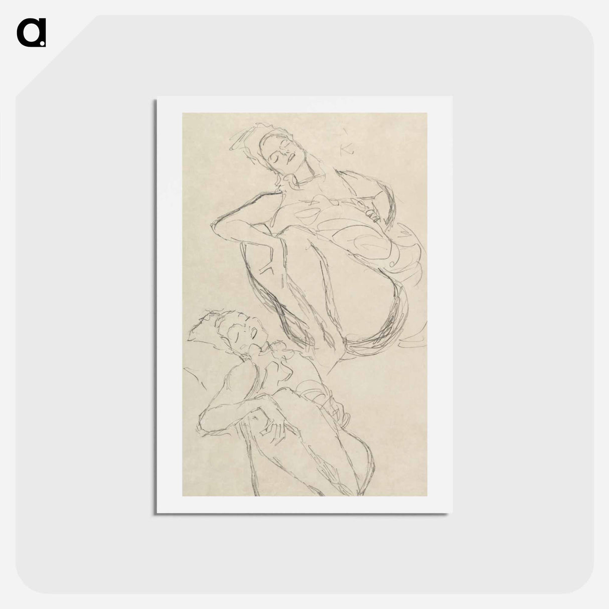 アートポストカード-Two Studies for a Crouching Woman - グスタフ クリムト Postcard.