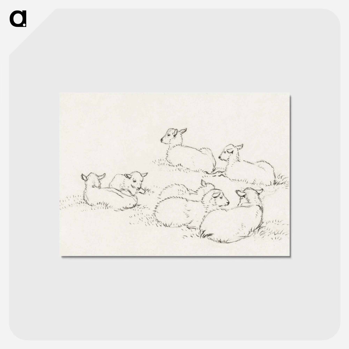 アートポストカード-Six lying lambs - ジャン ベルナール Postcard.