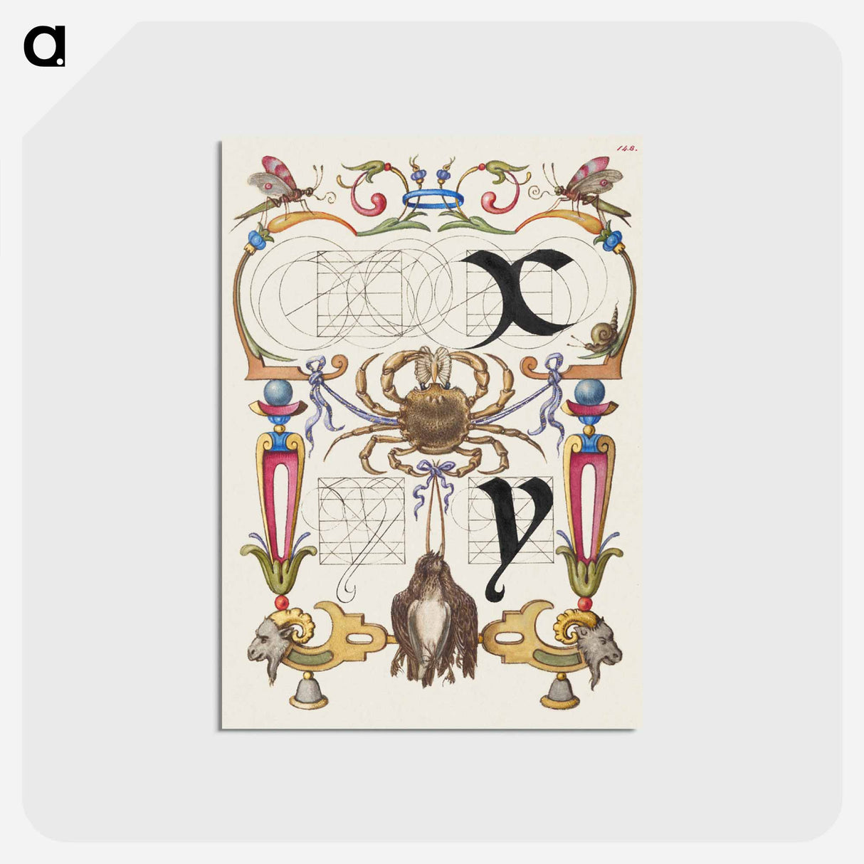 アートポストカード-Guide for Constructing the Letters x and y from Mira Calligraphiae Monumenta or The Model Book of Calligraphy
- 書道のお手本 Postcard.