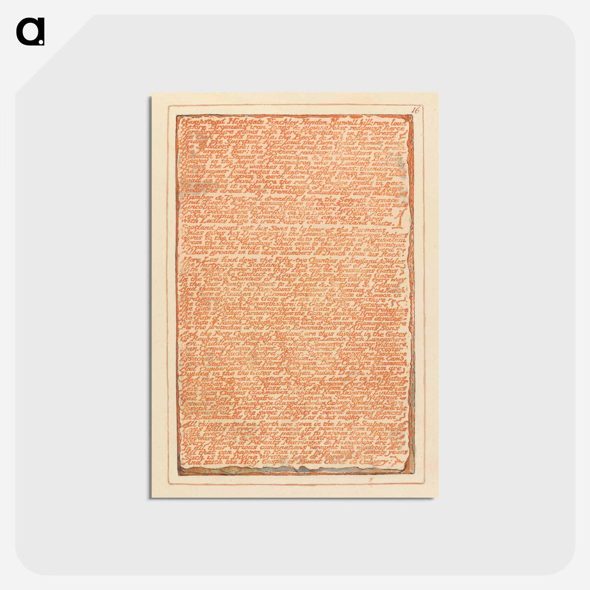 アートポストカード-Jerusalem, Plate 16, "Hampstead Highgate Finchley" - ウィリアム ブレイク Postcard.