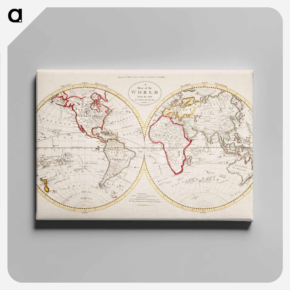 A Map of the World from the best Authorities - アンティーク地図 Canvas.