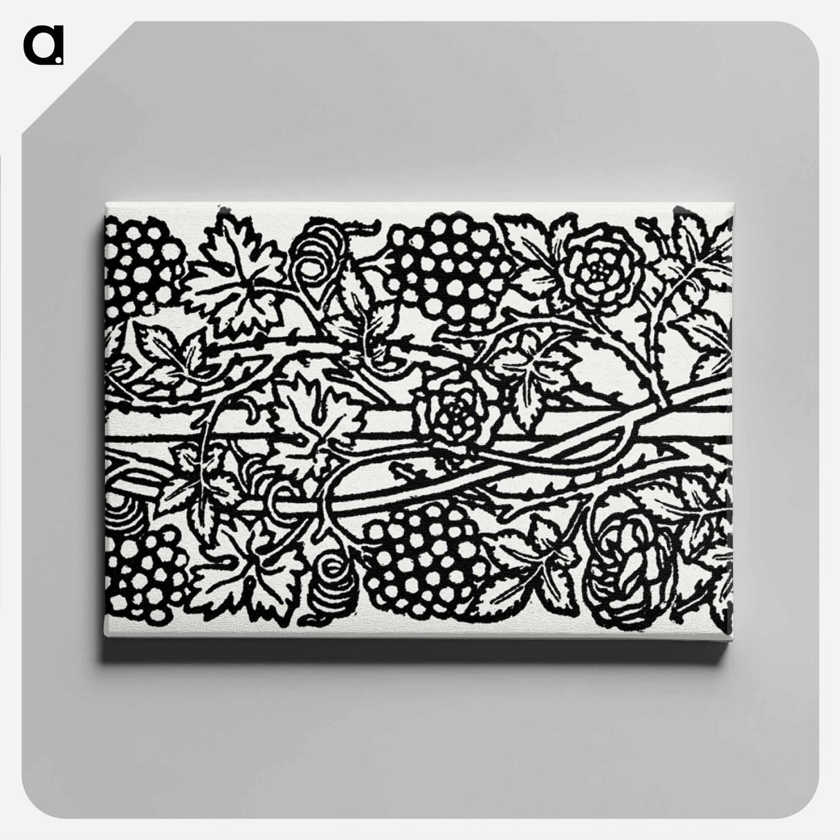 アートパネル-Love is Enough–Upright Border or Sidepiece with Roses and Vines with Bunches of Grapes entwined around a Pole - ウィリアム モリス Canvas.