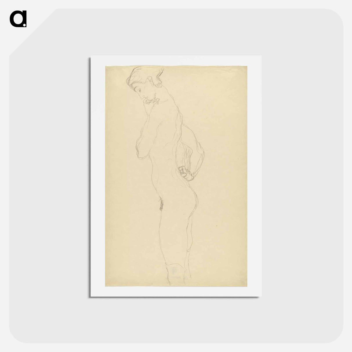アートポストカード-Standing female nude in profile to the left - グスタフ クリムト Postcard.