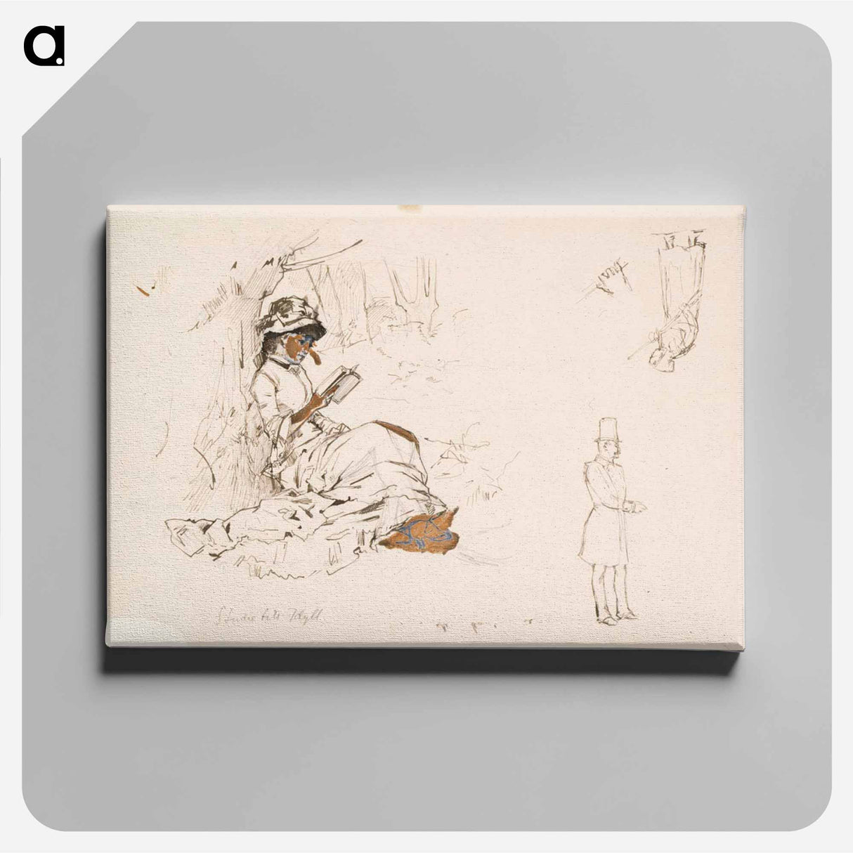 Istuva nainen, harjoitelma teokseen koivujen alla sekä joitakin pikkuharjoitelmia - アルバート エーデルフェルト Canvas.