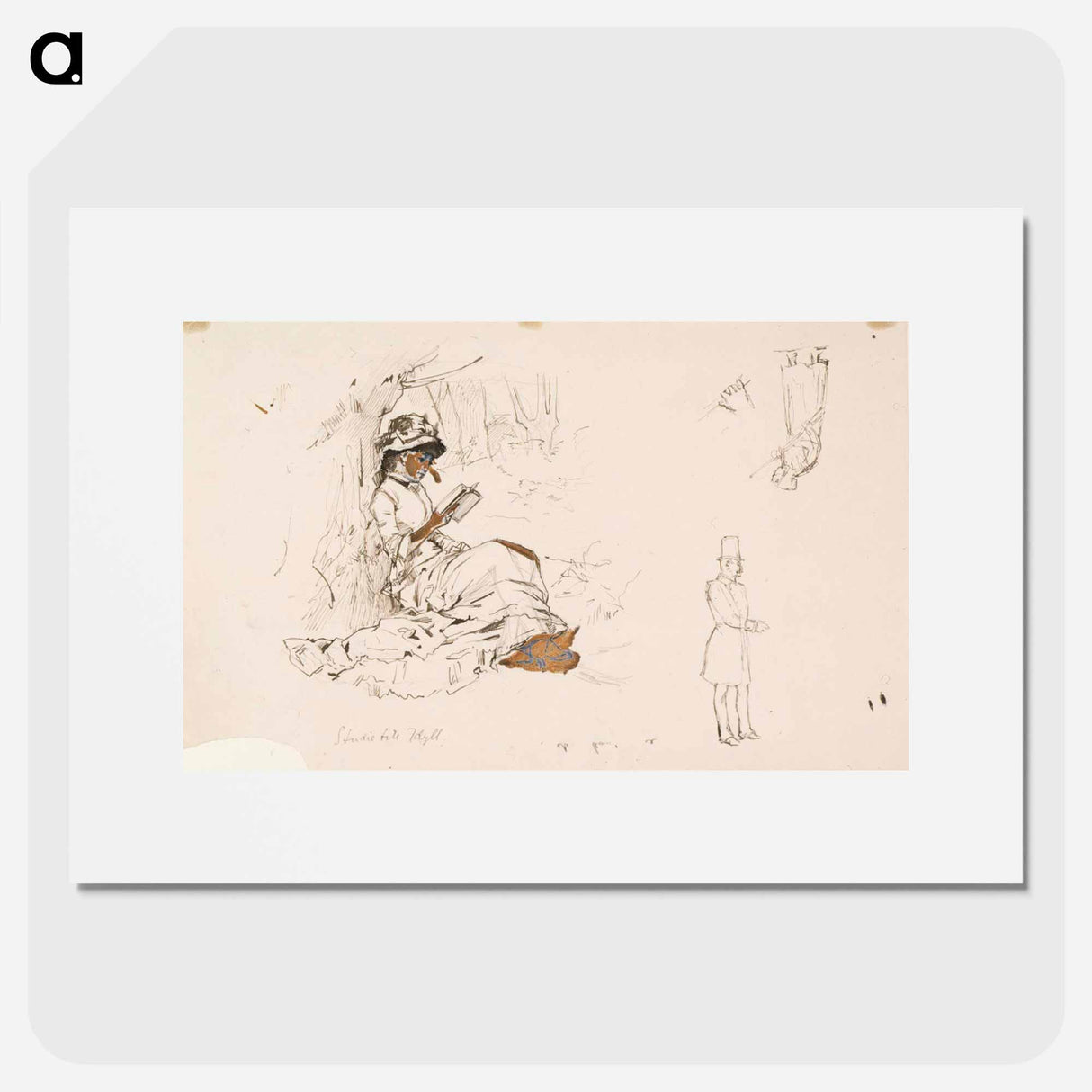 Istuva nainen, harjoitelma teokseen koivujen alla sekä joitakin pikkuharjoitelmia - アルバート エーデルフェルト Poster.