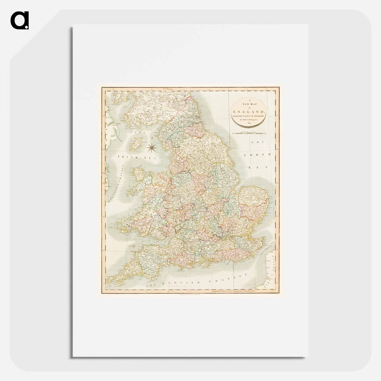 A new map of England - アンティーク地図 Poster.