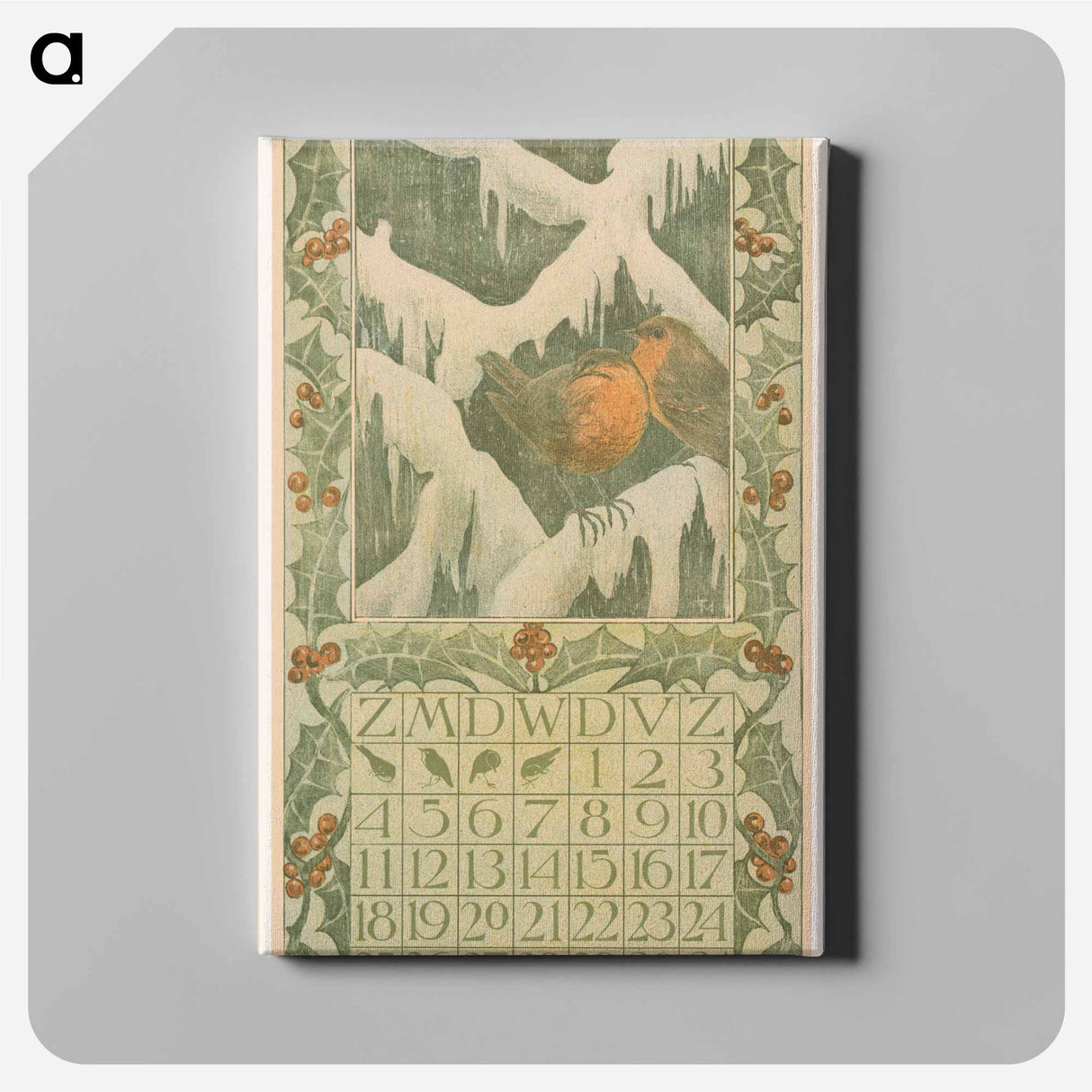 Calendar december with roodborstjes - Theo van Hoytema Canvas.
