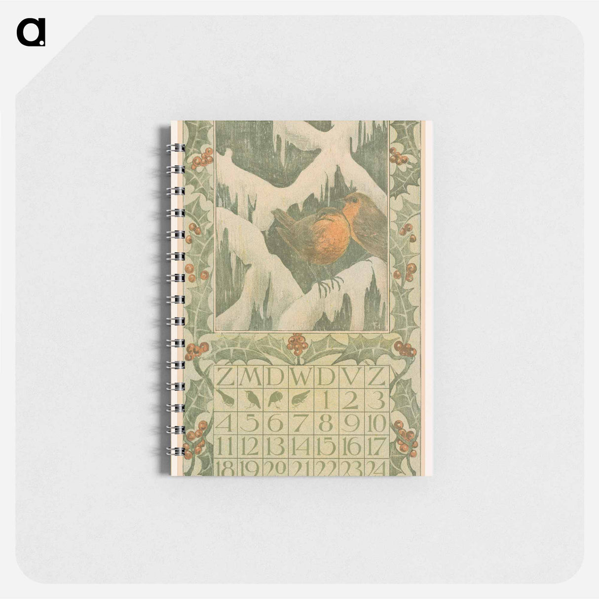 Kalenderblad december met roodborstjes - テオ ヴァン ホイテマ Memo.