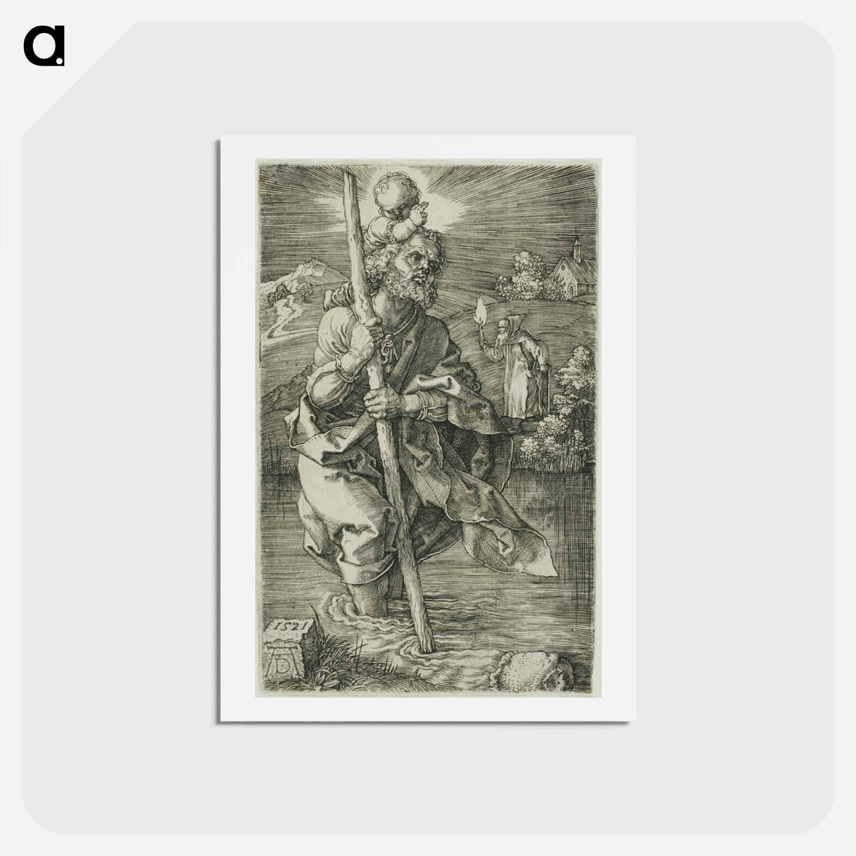アートポストカード-St. Christopher Facing to the Right - アルブレヒト デューラー Postcard.