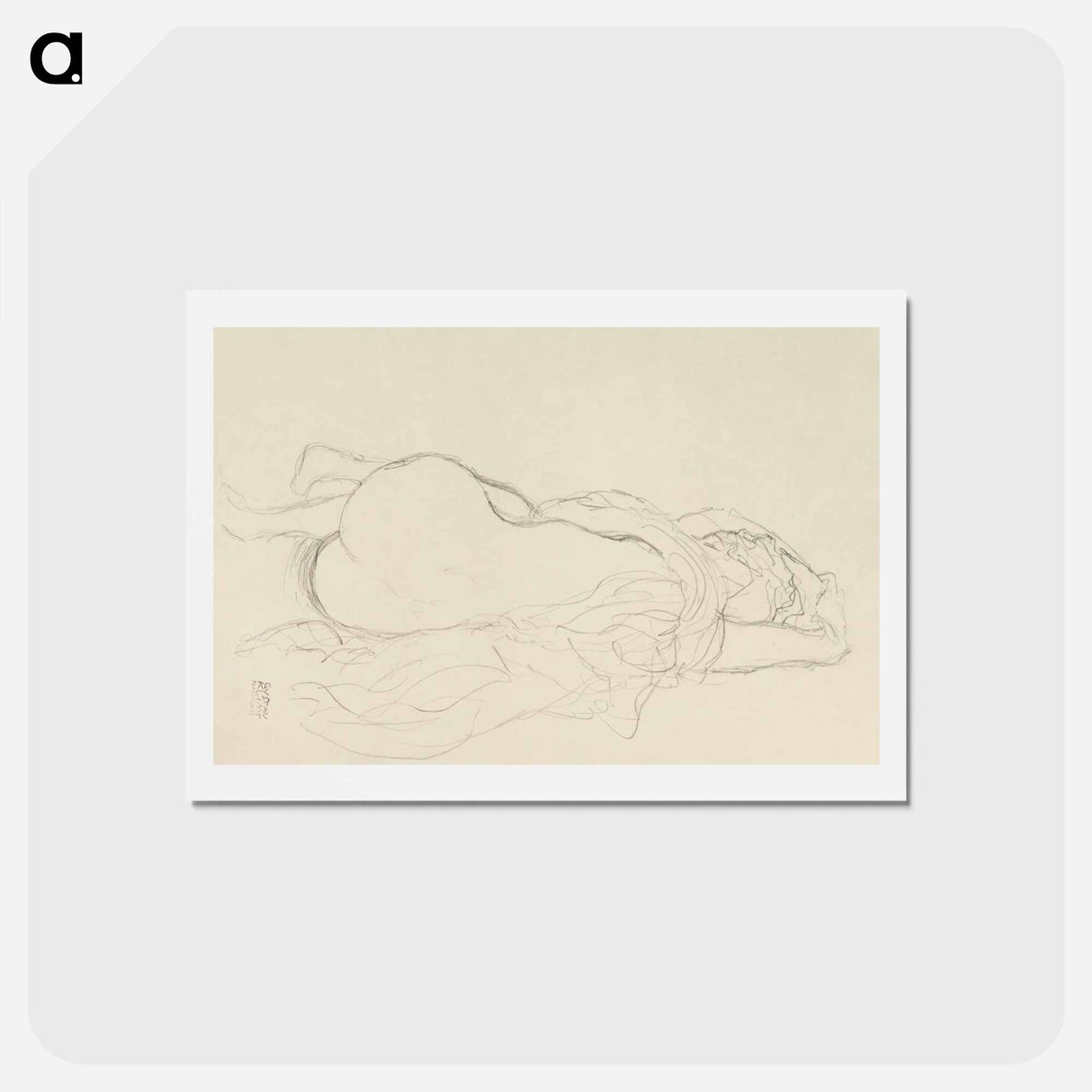 アートポストカード-Reclining Nude with Drapery, Back View - グスタフ クリムト Postcard.