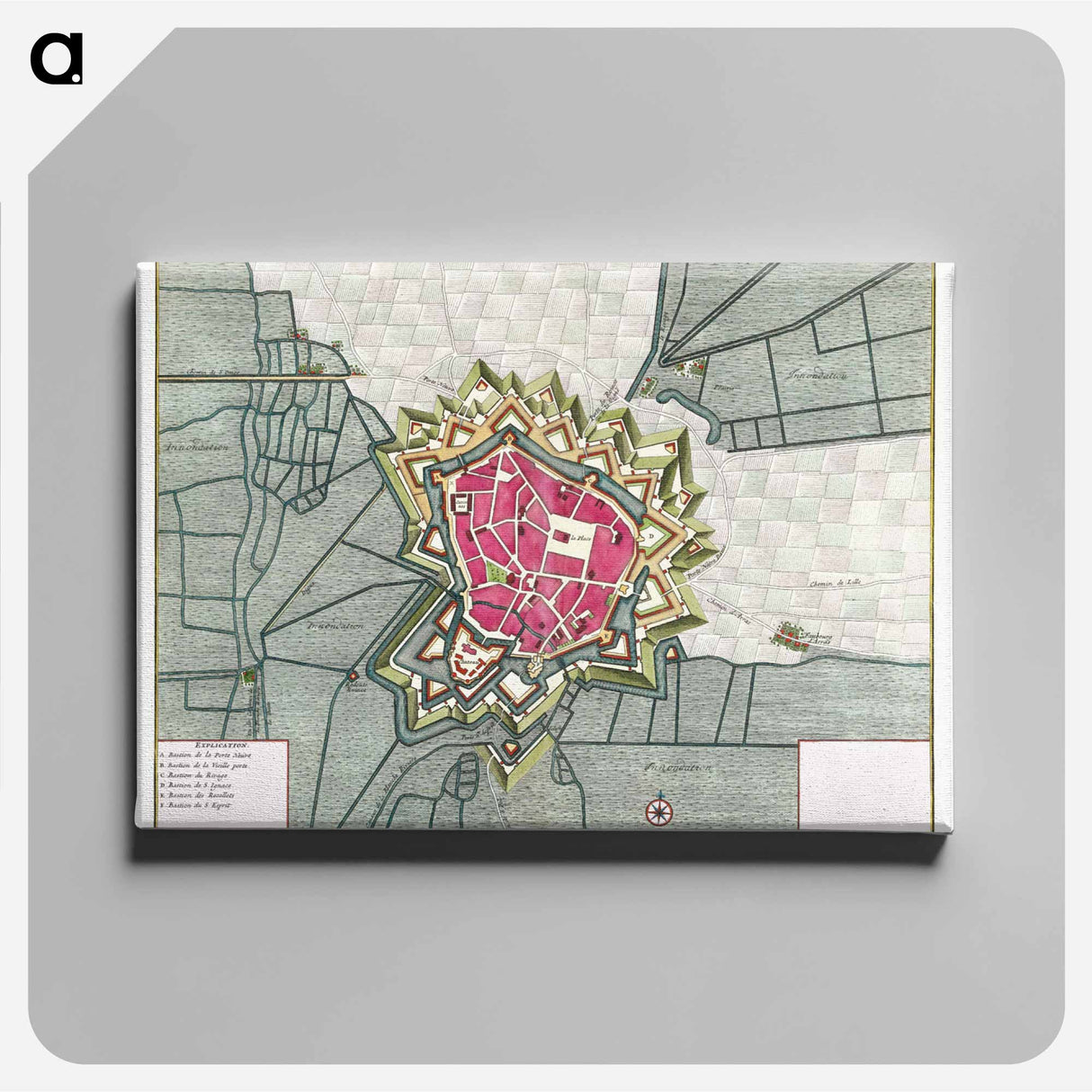 Plattegrond van Béthune - アンティーク地図 Canvas.