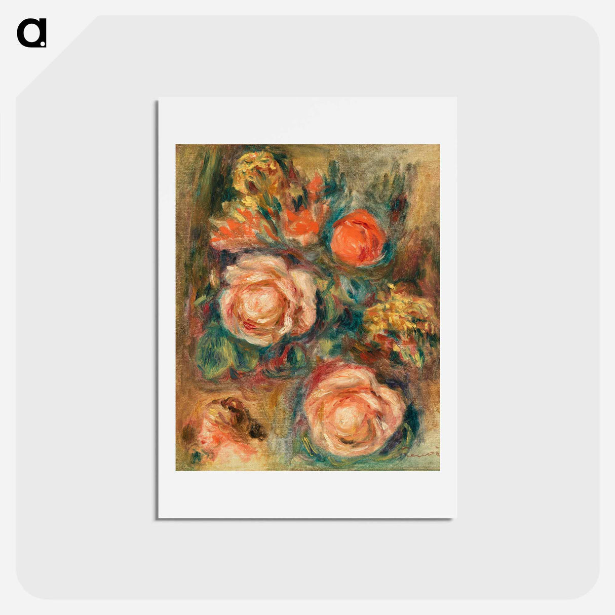 アートポストカード-Bouquet of Roses - ピエール オーギュスト ルノワール Postcard.