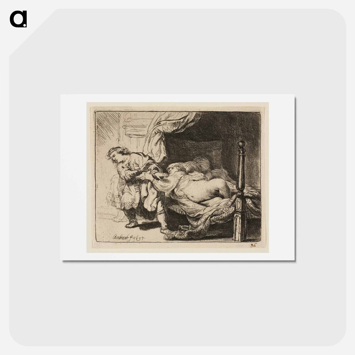 アートポストカード-Joseph and Potiphar's Wife - レンブラント ファン レイン Postcard.