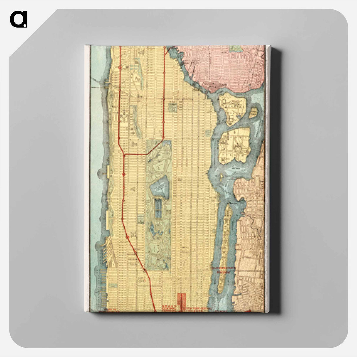 Rapid transit map of Manhattan and adjacent districts of New York City - アンティーク地図 Canvas.
